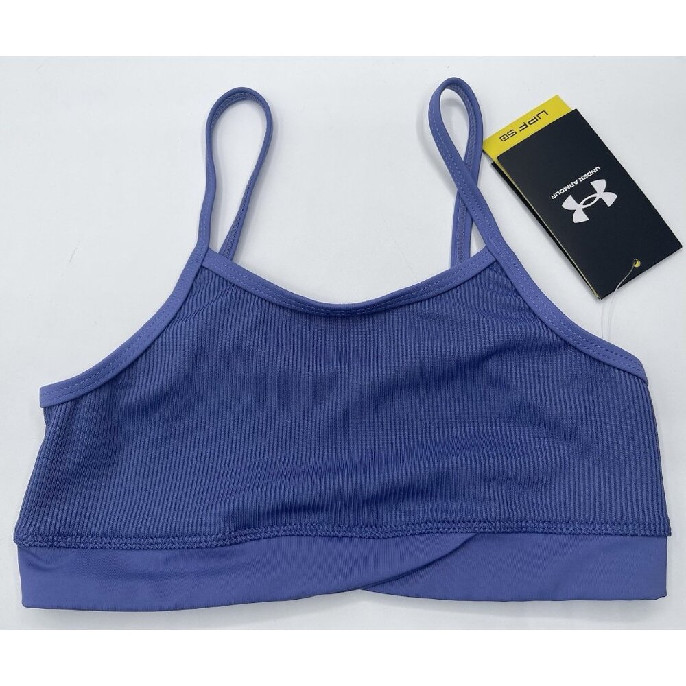 Under Armour Bikini Top Girls Youth Kids Size 8 Purple Ribbed Swimsuit Beach
